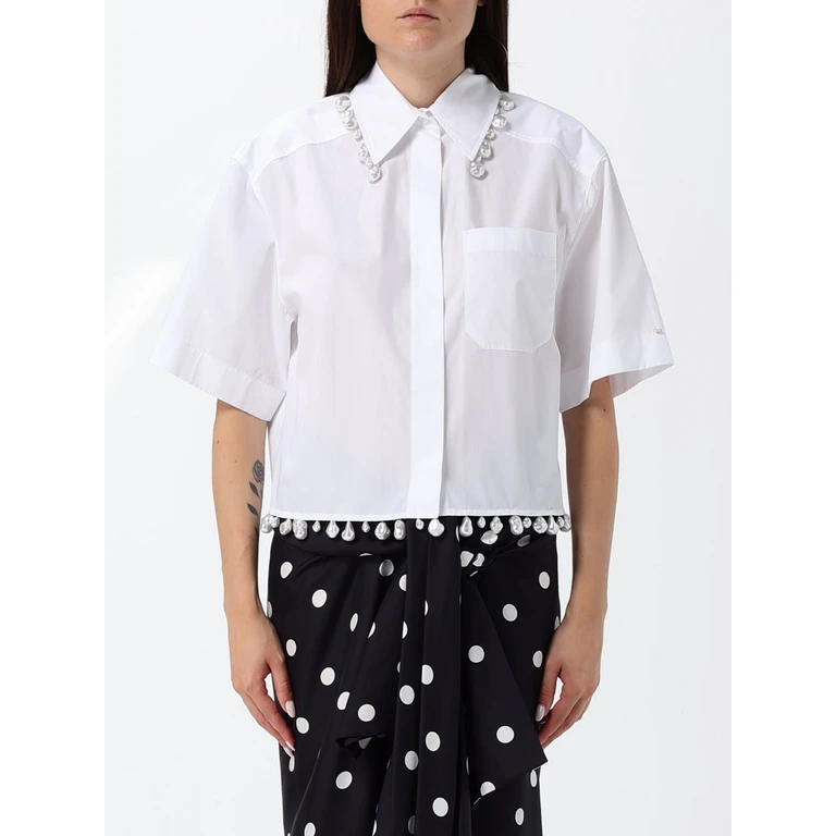 Relaxed Fit Cotton Shirt with Pearl Embellishments (211107620600001)