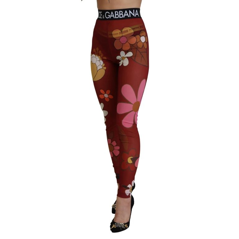 Dolce & Gabbana Red Floral Leggings Stretch Waist Pants - Women