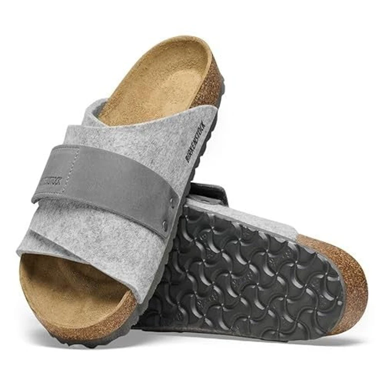 Kyoto Natural Leather-Felt Slide Sandals With Contoured Cork-Latex Footbed And Adjustable Straps For Superior Comfort