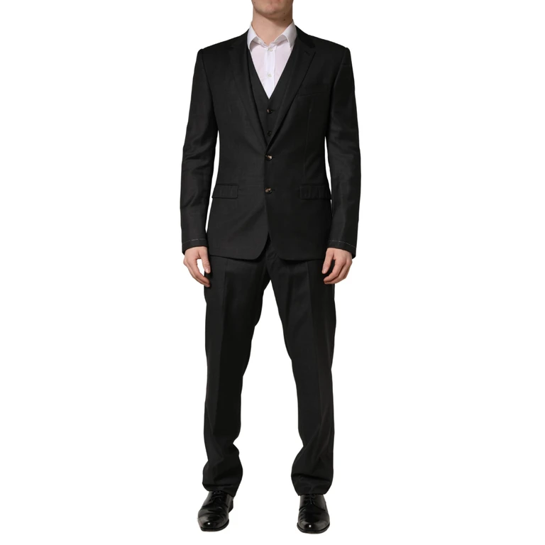 Black Wool Slim Fit Formal 3 Piece Men Suit Virgin - Men
