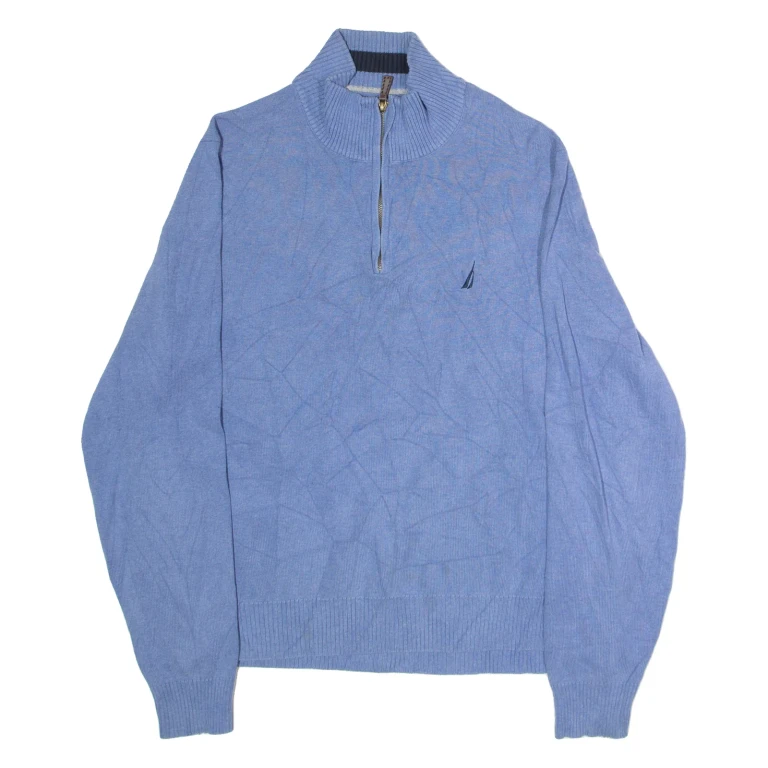 NAUTICA Mens Jumper Blue 1/4 Zip Tight Knit L