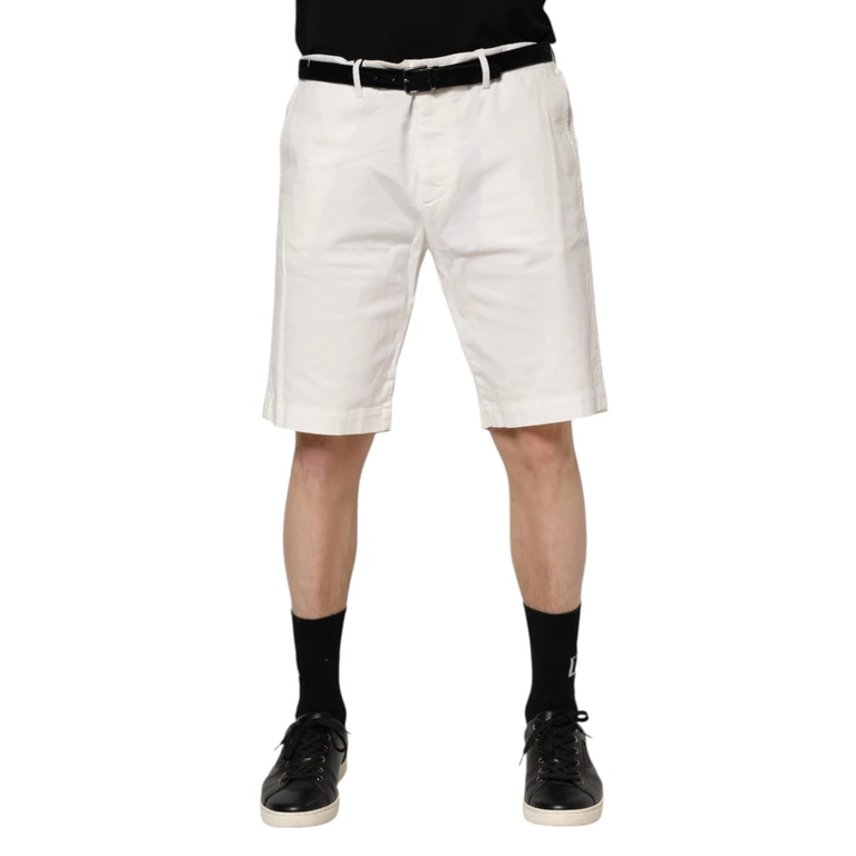 White Chinos Cotton Stretch Men Casual Shorts Elastane - Men