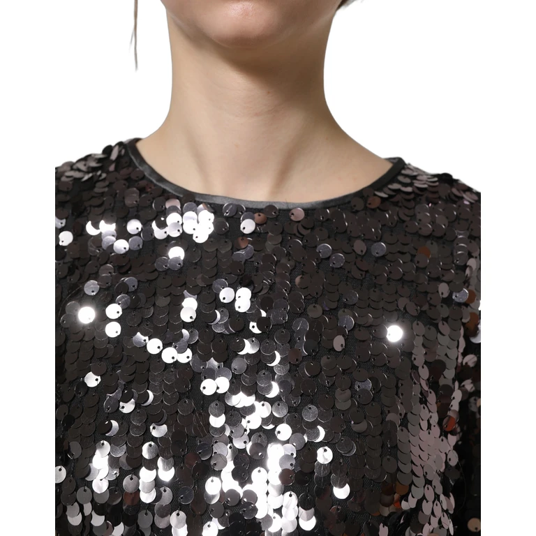 Dolce & Gabbana Black Sequined Long Sleeves Crop Blouse Top Nylon - Women
