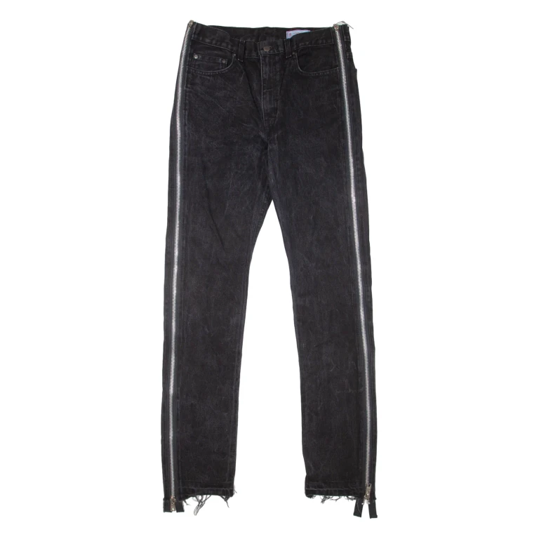 VALELIVES Zippers Mens Jeans Black Slim Straight W32 L34