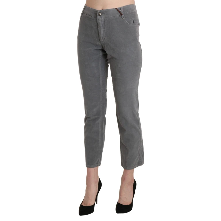 Gray Cropped Cotton Stretch Trouser Pants Elastane - Women