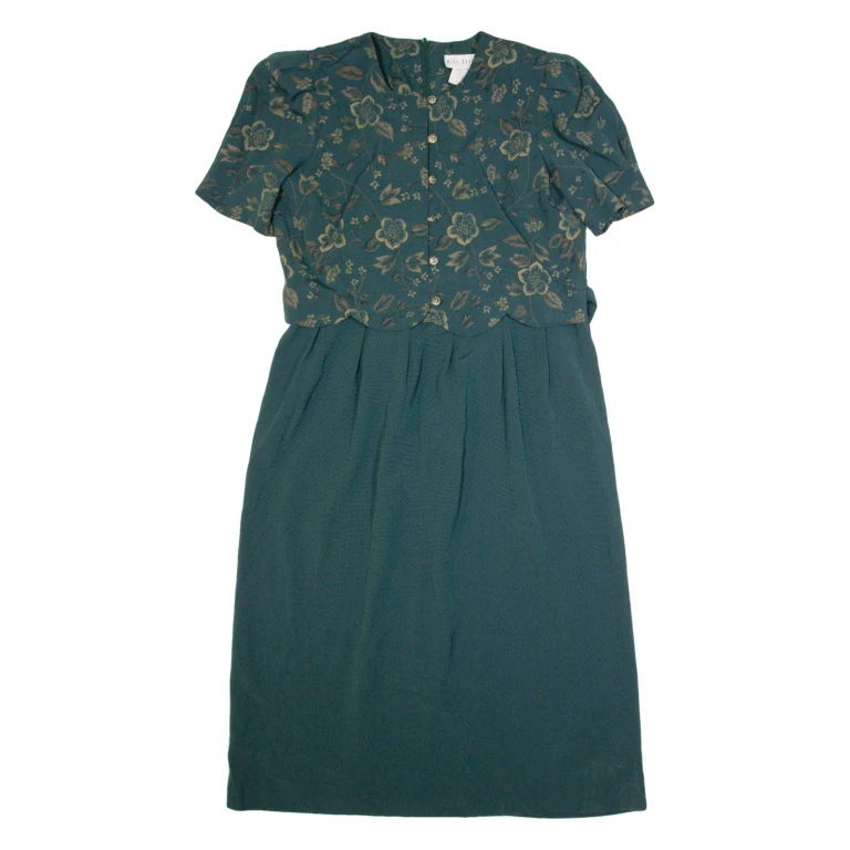 MISS DORBY Womens Day Dress Green 90s Short Sleeve Long L