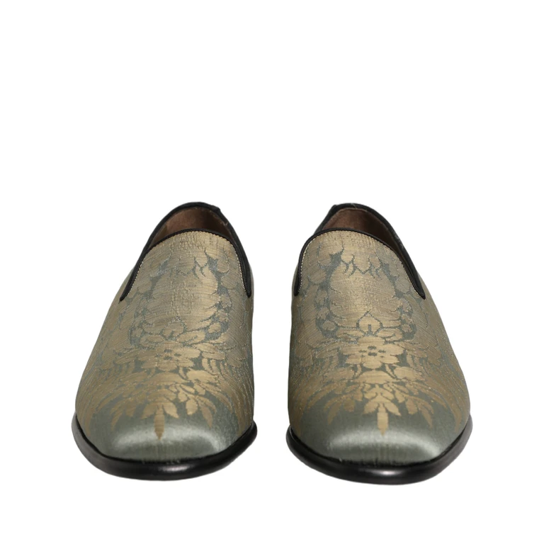 Dolce & Gabbana Gold Floral Jacquard Slip On Loafers Shoes Leather - Men