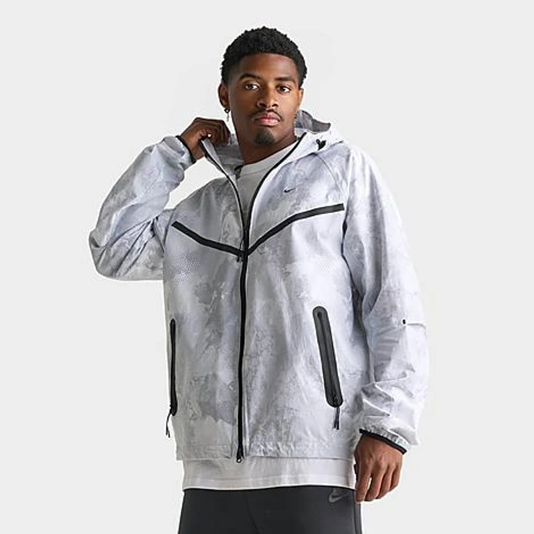 Nike Men's Tech Windrunner Dri-FIT Allover Print Woven Full-Zip Jacket in Pure Platinum/Black Size: Small