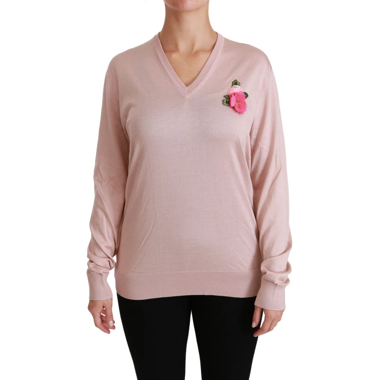 Dolce & Gabbana Pink Floral Embellished Pullover Silk Sweater Clothing - Women