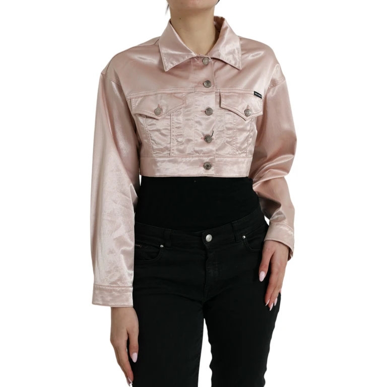 Dolce & Gabbana Pink Cotton Stretch Collared Cropped Jacket Elastane Clothing - Women