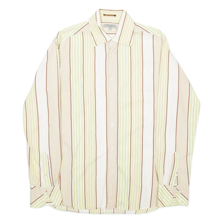 TED BAKER Mens Shirt Yellow Striped Long Sleeve L