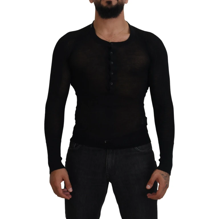 Dolce & Gabbana Black Cashmere Button Pullover Sweater Clothing - Men