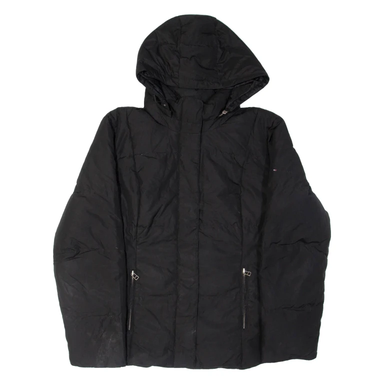 TOMMY HILFIGER Down Insulated Womens Puffer Coat Black Hooded L