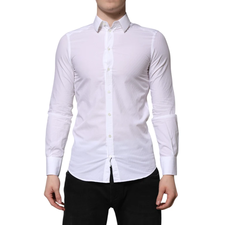 Dolce & Gabbana White Cotton Martini Long Sleeve Dress Shirt - Men