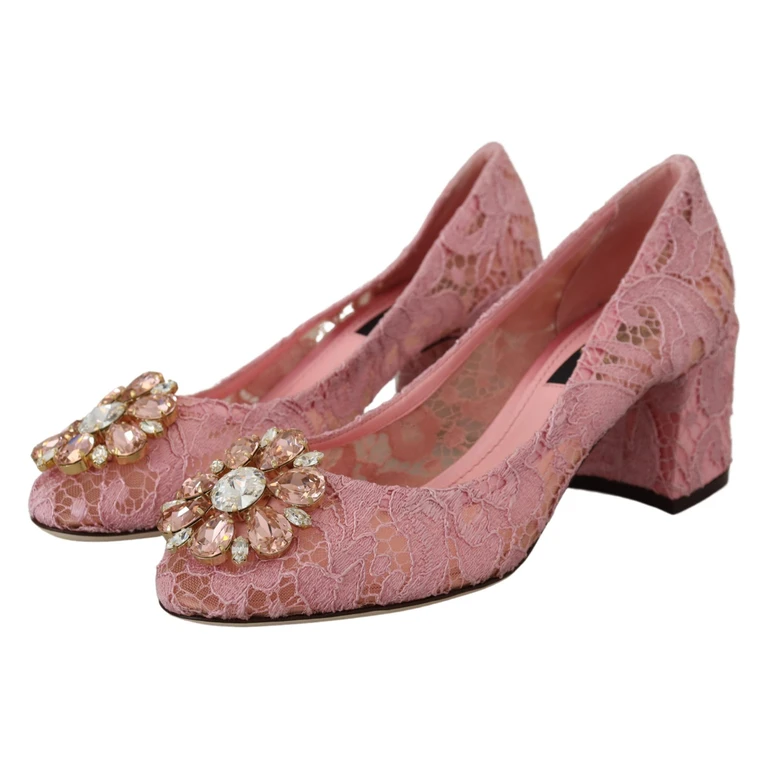 Dolce & Gabbana Pink Taormina Lace Crystal Pumps Pastel Shoes Cotton - Women