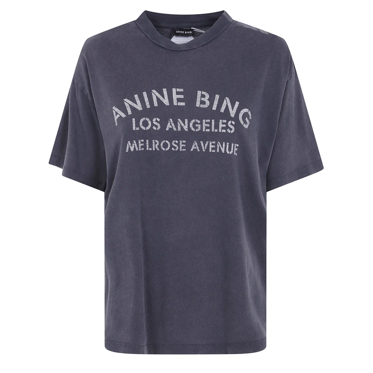 ANINE BING Slogan Print Cotton T-Shirt with Contrasting Logo (A0812930WBL1)