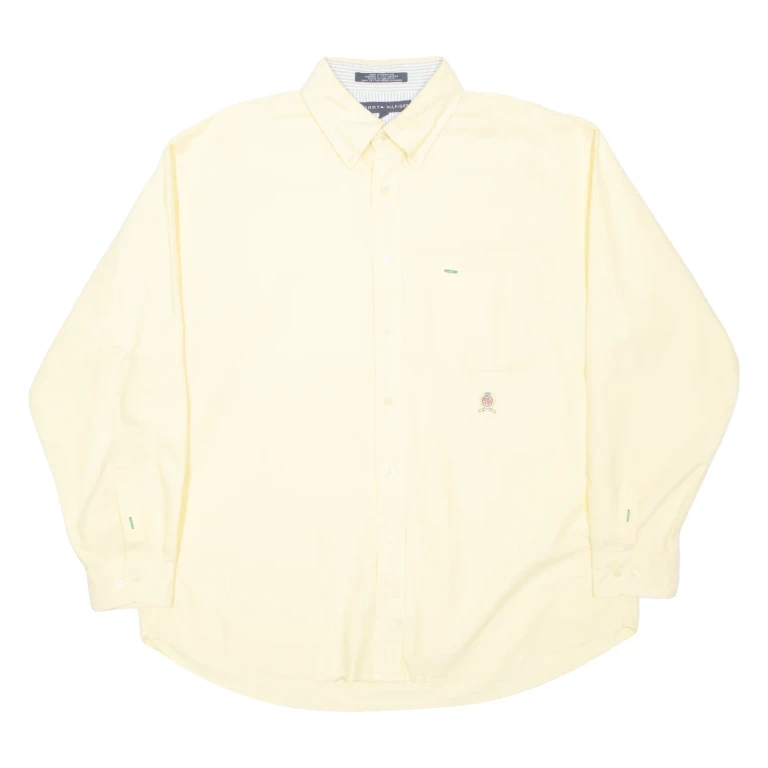 TOMMY HILFIGER Mens Plain Shirt Yellow Long Sleeve XL