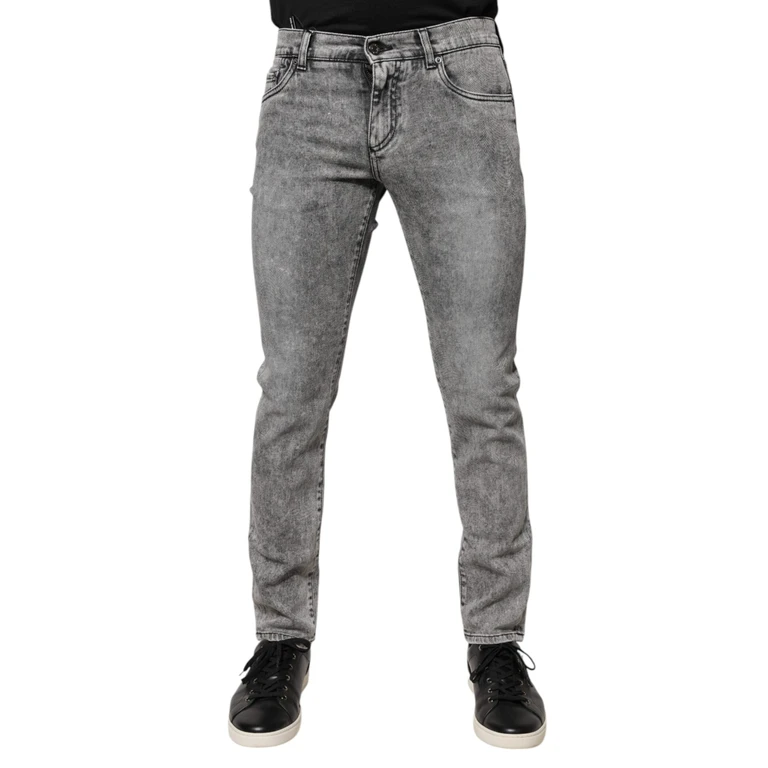 Dolce & Gabbana Gray Logo Plaque Cotton Slim Fit Denim Jeans Elastane Clothing - Men