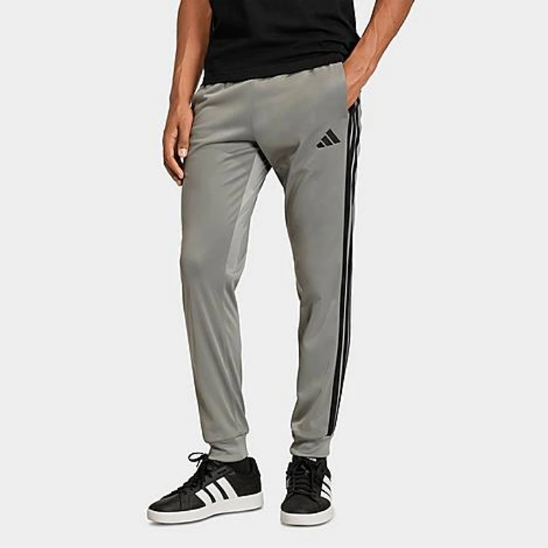 Men's 3-Stripes Tricot Tapered Track Pants in Solid Grey/Black Size: XS