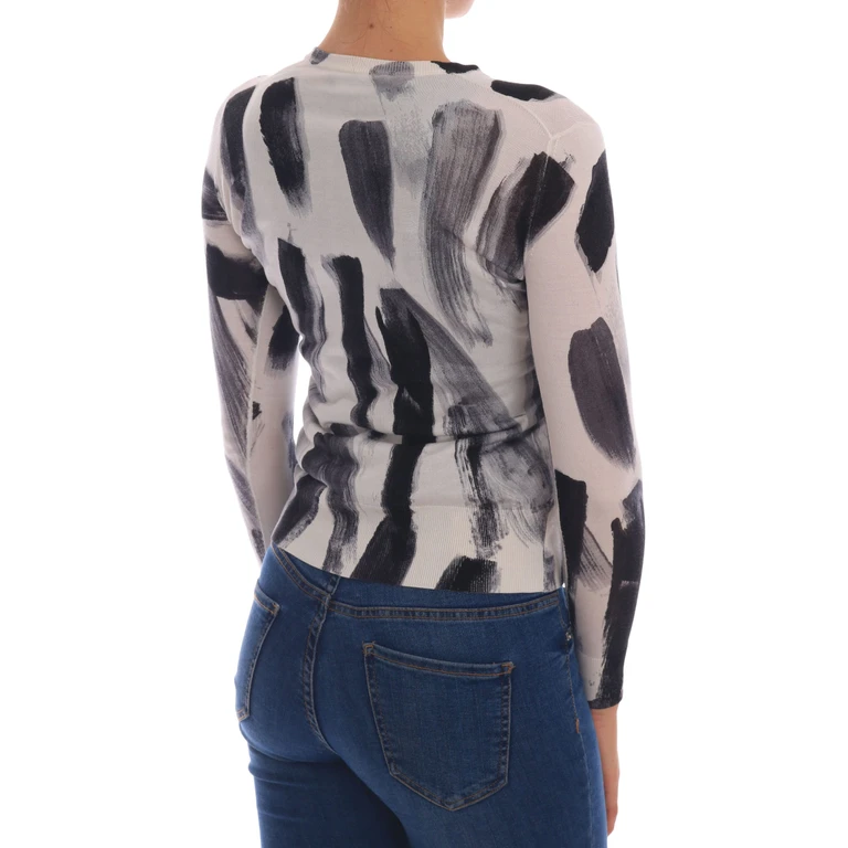 Dolce & Gabbana Cardigan Lightweight Silk Paint Stroke Sweater Black/white Clothing - Women
