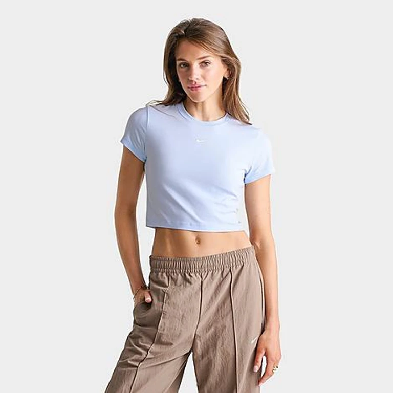 Nike Women's Sportswear Chill Knit Cropped T-Shirt in Hydrogen Blue/Sail Size: XS