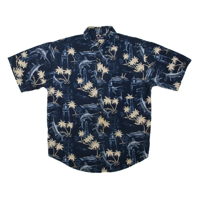 PURITAN Mens Hawaiian Shirt Blue Crazy Pattern L
