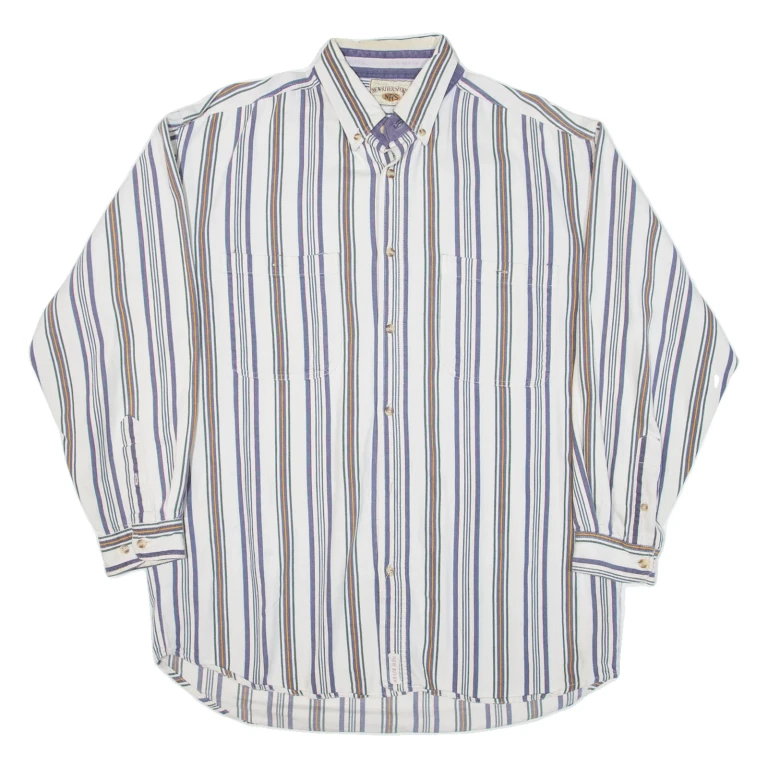 NEW RIVER SPORTS Mens Shirt Blue Striped Long Sleeve L