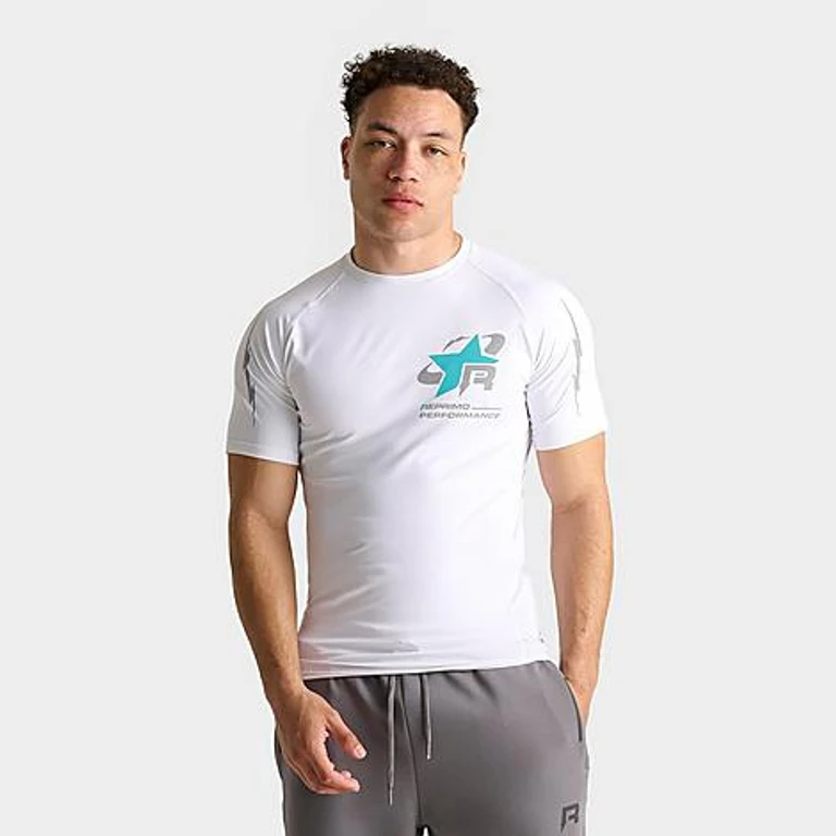 Men's Reprimo Performance Base Layer Training Top in White/Cyan Size: Small