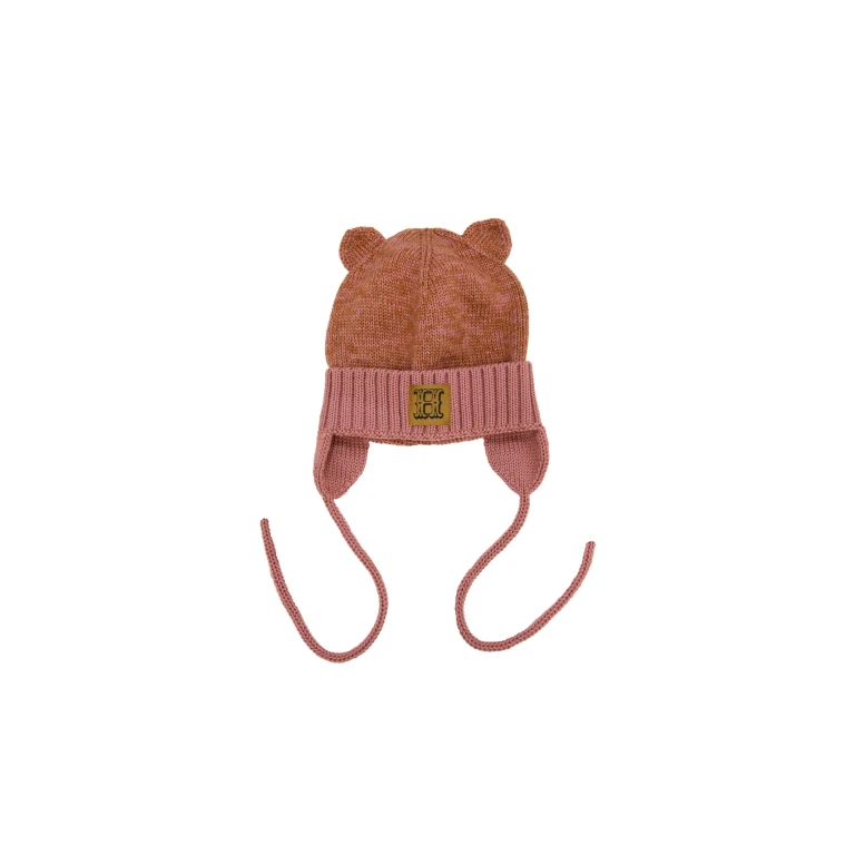 Baby Merino Wool Hat Pink with Ears - 0-1 years