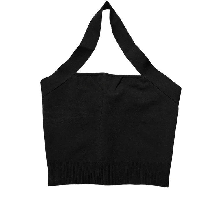Black Square Neck Halter Cropped Tank Top - Women