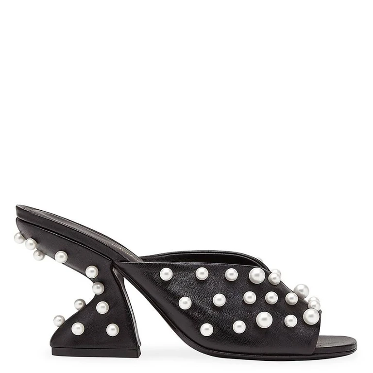 Sansu Pearly-Stud Slide Sandals, Size 7 C