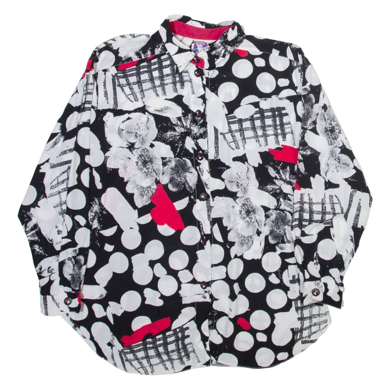 YESSICA Womens Printed Shirt Black Collared Long Sleeve Viscose Crazy Pattern M