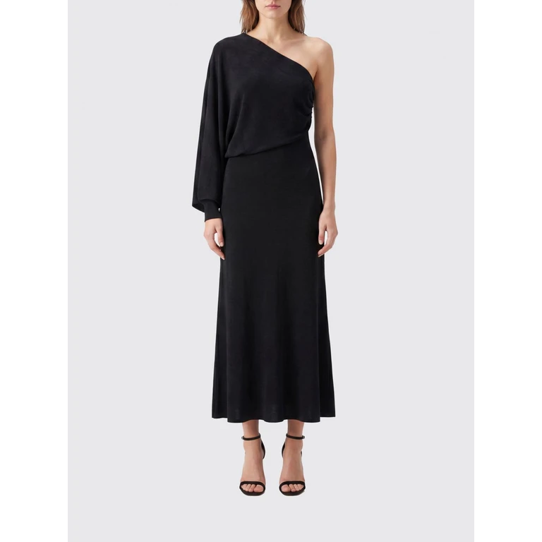 One-Shoulder Asymmetrical Jersey Midi Dress (PF26081XBBLACK)