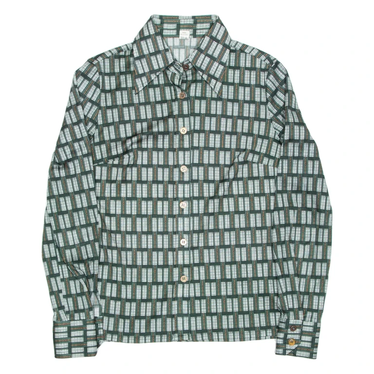 Womens Shirt Green Crazy Pattern Long Sleeve M