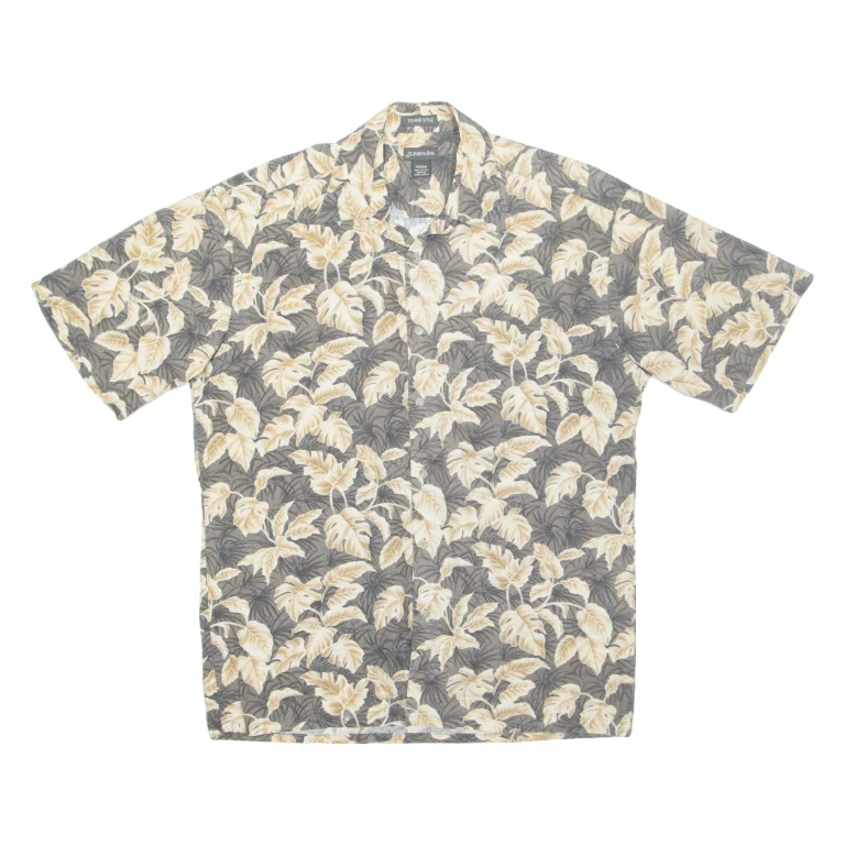 ST JOHN'S BAY Mens Hawaiian Shirt Grey Floral M