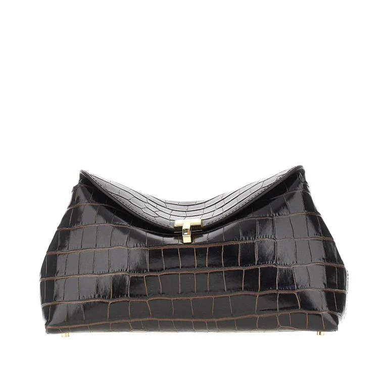 Croco-embossed leather T-Lock clutchC Woman One Size
