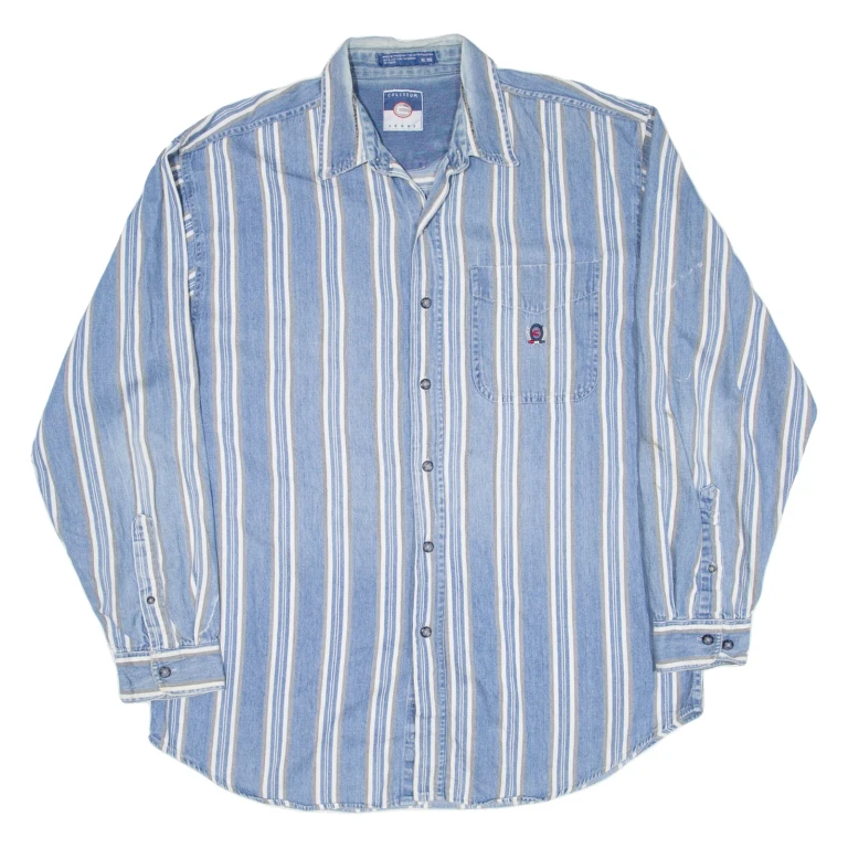COLISEUM JEANS Mens Shirt Blue Striped Long Sleeve XL