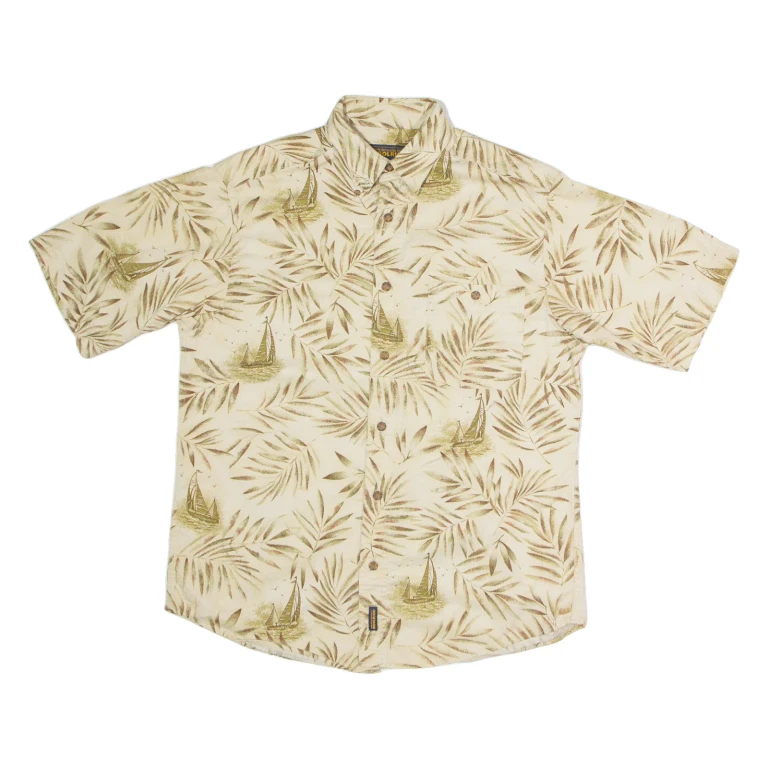 WOOLRICH Mens Hawaiian Shirt Beige Floral M