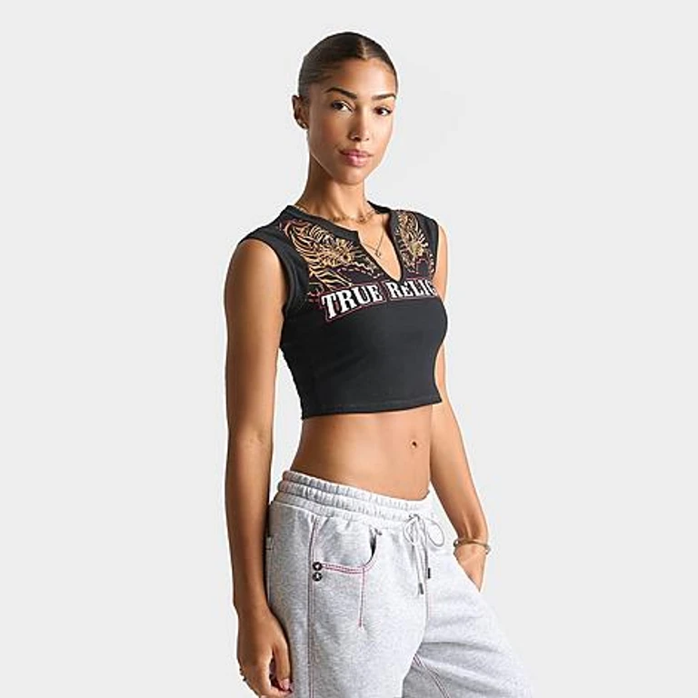 Women's Tiger Logo Notch Baby T-Shirt in Black Size: XS