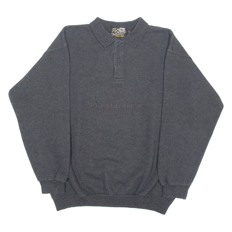 TOP SPIRIT Mens Sweatshirt Grey Collared L