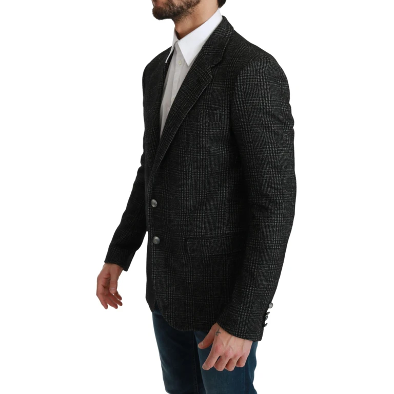 Dolce & Gabbana Gray Plaid Check Slim Fit Jacket Blazer Clothing - Men