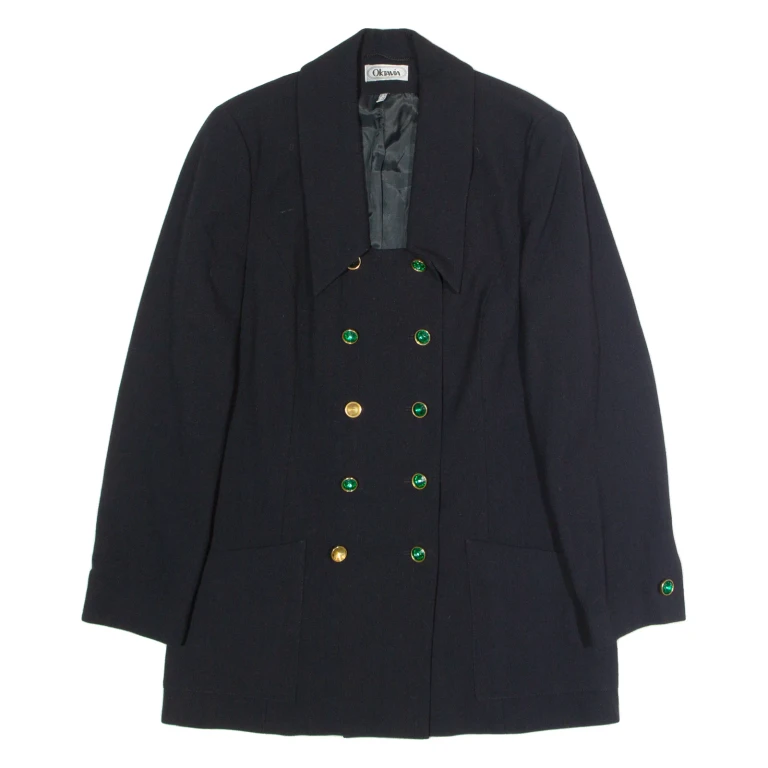 OKTAVIA Womens Blazer Jacket Black Wool 90s UK 14