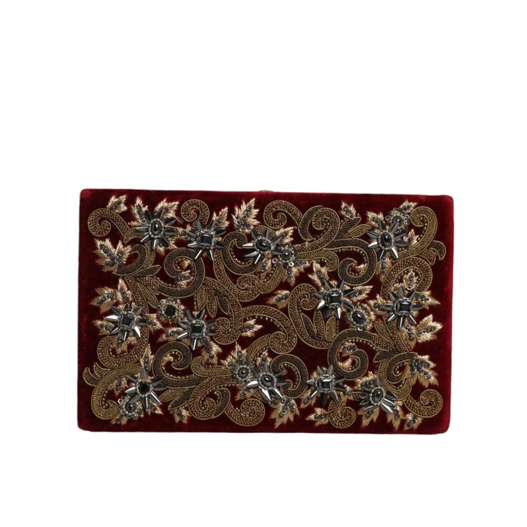 Dolce & Gabbana Red Velvet Gold Frame Clutch Evening Party Purse Bag Cotton - Women