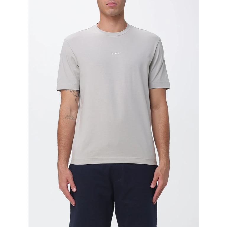 Crew Neck Stretch-Cotton T-shirt with Contrast Chest Logo (50473278070)