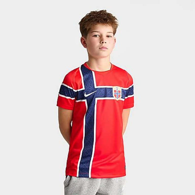 Nike Big Kids Norway 26 Stadium Home Dri-FIT Replica Soccer Jersey in Chile Red/White Size: XS