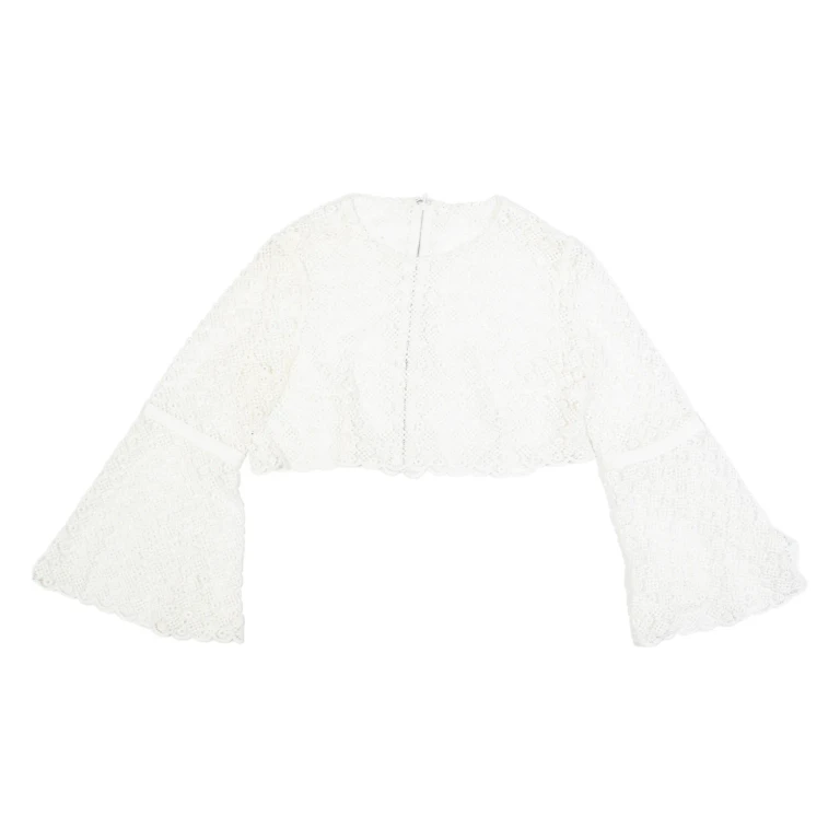 Sheer Floaty Womens Cropped Top White Long Sleeve S