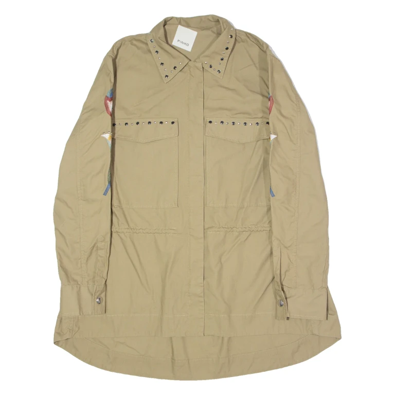 PINKO Embellished Womens Trench Jacket Beige Floral UK 12