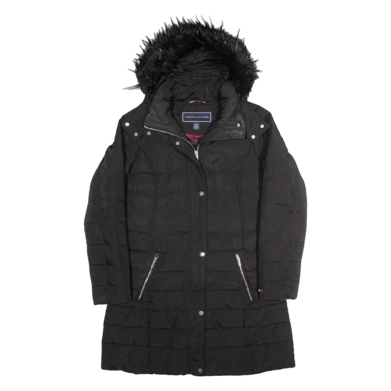 TOMMY HILFIGER Insulated Womens Puffer Coat Black Hooded S