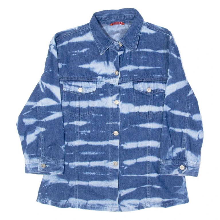 Acid Wash Womens Denim Shirt Blue Long Sleeve L