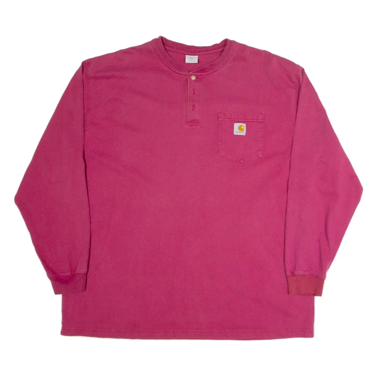 CARHARTT Oversized Mens T-Shirt Red Long Sleeve Button Neck XL
